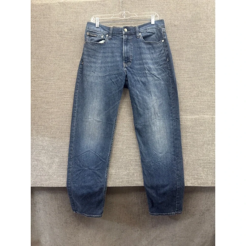 Calvin Klein Jeans Mens 32x30 Blue Denim Faded Mid Rise Grunge Slim Tapered Leg
